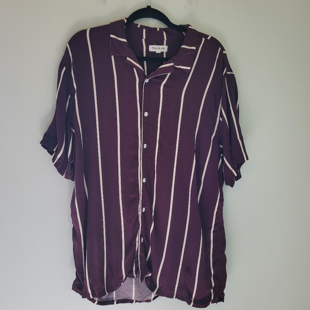 Pacsun Men's Cad Striped Camp Shirt in Maroon